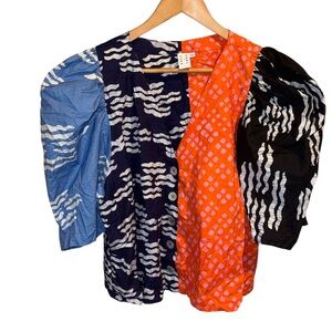 Osei-Duro blouse color block pattern Colorful button down xxl organic cotton